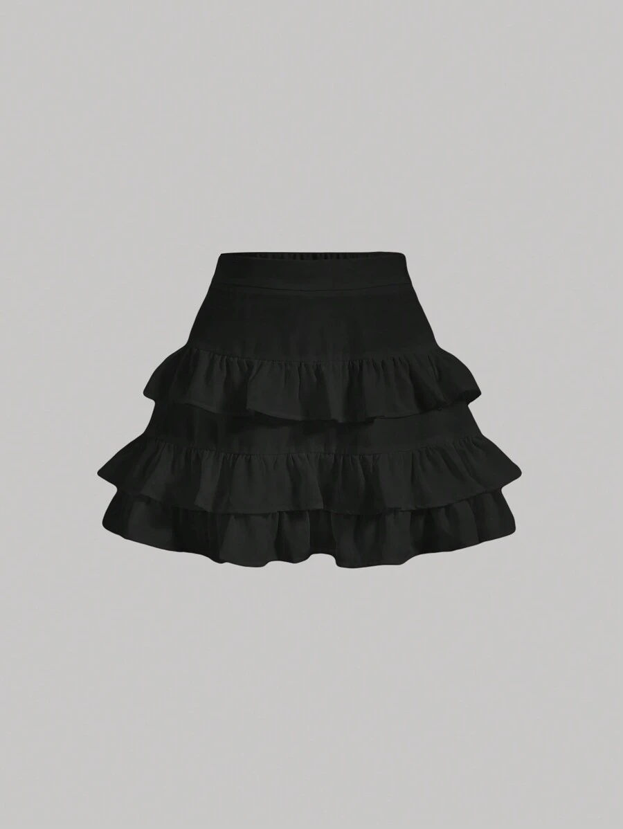 SHEIN MOD Váy xòe viền trơn màu đơn giản mùa hè - màu đen - Xem 1