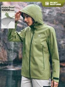 In My Nature Women Waterproof Outdoor Camping Hiking Travel Commute Hooded Windbreaker - Green - View 2