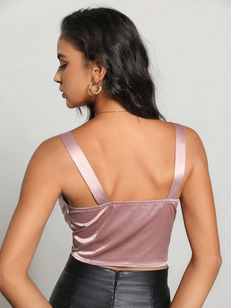 Women's Asymmetrical Hem Turn-Down Collar Satin Sleeveless Shirt For Summer