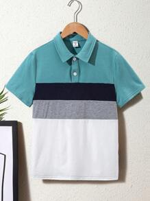 SHEIN Áo sơ mi polo thông thường kiểu dáng khối màu Tween Boy có cổ tương phản - Nhiều màu - Xem 1