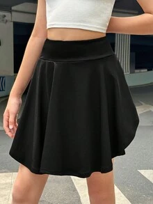 SHEIN Tween Girls' Sporty Street Style Short Asymmetrical Skort Made Of Woven Fabric, Spring And Summer - Black - View 4