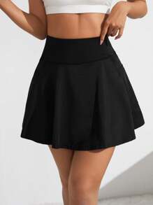 Easithlete Bộ váy tennis thể thao cạp rộng màu trơn - màu đen - Xem 5