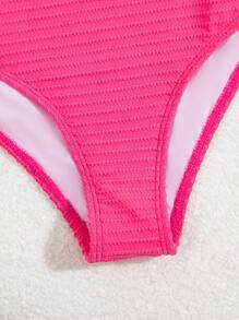 SHEIN Swim 夏季海灘女士純色紋理背心和三角褲泳裝套裝 - 粉色 - 查看 5