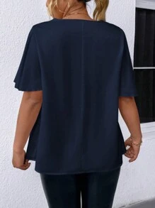 SHEIN Clasi 高級大尺碼長袖純色休閒衫,帶翻領 - 藏蓝色 - 查看 2