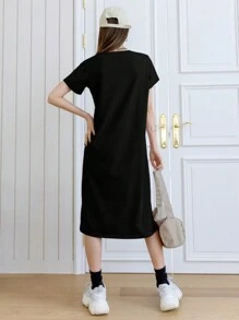 Dazy Designer Ladies' Summer Short Sleeve Round Neck Dress With Letter Print Sundress,Casual Women Dresses