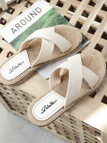 女士極簡交叉帶拖鞋涼鞋，時尚戶外 EVA 休閒鞋