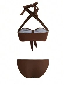 SHEIN Swim Bộ bikini cổ yếm đi biển mùa hè - Nhiều màu - Xem 2