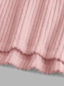 SHEIN EZwear 針織肋紋露肩上衣+裙子套裝,休閒風格 - 粉色 - 查看 3