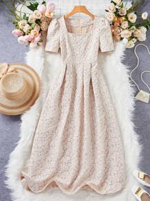 Breezaya 女式方領泡袖花卉a字裙 - 杏色 - 查看 1