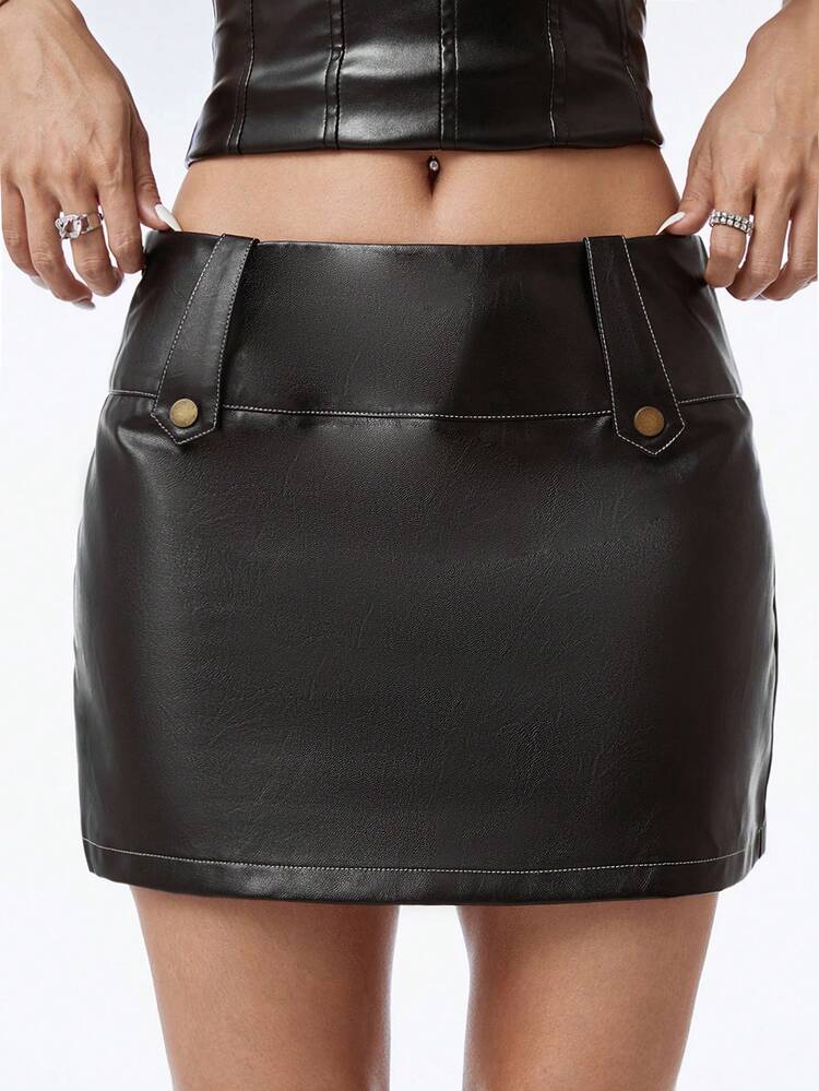 Button Detail Straight Skirt For Women, Perfect For Parties