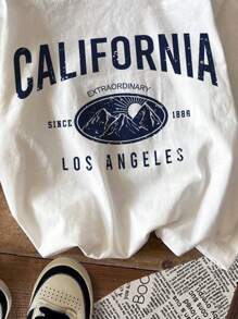 SHEIN Young Girl Casual Basic White Short Sleeve T-Shirt With Simplistic Letter Print, Suitable For Summer - White - View 3