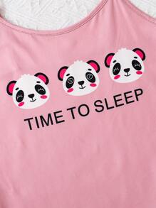 Áo ba lỗ và quần short in chữ hình gấu trúc đáng yêu cho cô gái tuổi teen Mặc nhà 2 cái/bộ cho mùa hè - Hồng - Xem 6