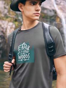 Manfinity Sport Corelite Men's Summer Casual Outdoor Round Neck Short Sleeve T-Shirt With Letter Print