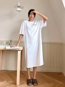 DAZY Loose Penguin Print Nightgown With Cute Design On The Back, Moo Moo Pajama - White - View 2