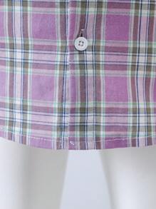 SHEIN Tween Girl Fashionable Plaid Short Sleeve Shirt, Summer - Purple - View 4