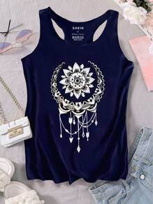 INAWLY Women's Floral Print Tank Top Graphic Tees Women Tops - Navy Blue - View 4