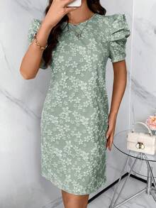 SHEIN Clasi Của phụ nữ Ống tay áo Hoa Dệt hoa Mùa Xuân Đầm - Màu xanh Bạc hà - Xem 6