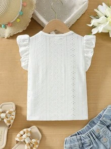 SHEIN Young Girl's Solid Color T-Shirt With Bow Decoration And Ruffle Hem For Summer - White - View 2
