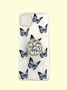 Phone Holder With Phone Charm Summer Butterfly Pattern Phone Case With Stand-Out Phone Grip Compatible With IPhone15/15Plus/15Pro/15Promax