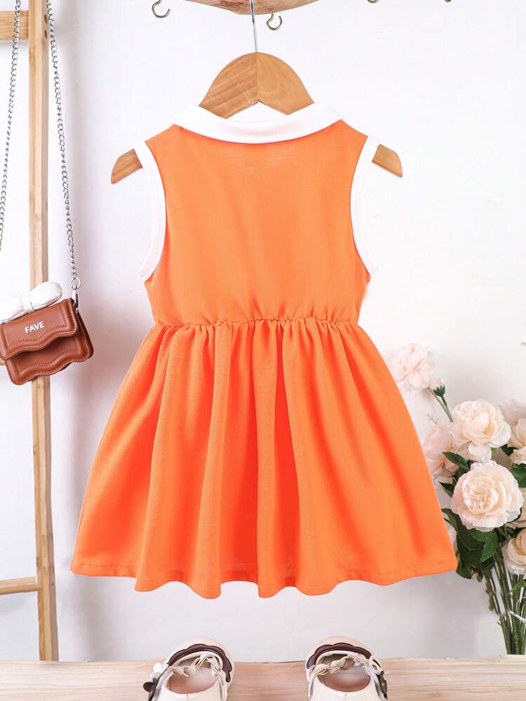 Baby Girl's Summer Sleeveless Casual Polo Collar Dress With Letter Print