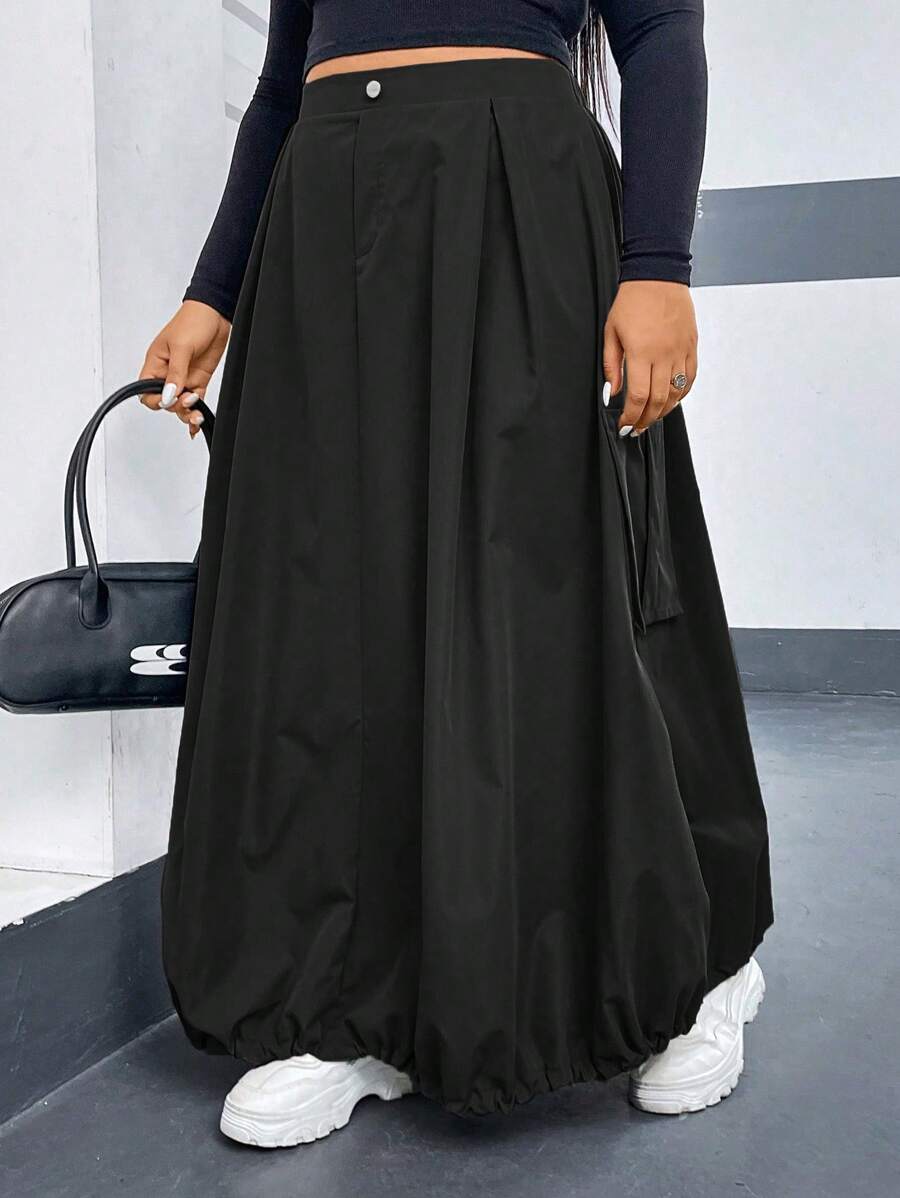 SHEIN EZwear Jupe pliss?�e avec boutons et poches de grande taille, tenue maxi pour femmes | Mode 
