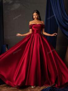 Vestido de noche largo, glamoroso y elegante de Smilprince con hombros descubiertos, cintura ceñida y bajo con abertura, advertencia: el busto es pequeño