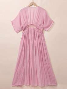 Acelitt Mùa hè thường ngày rộng rãi Bộ kimono nửa tay có ren chắp vá - Hồng - Xem 4