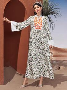 Al Najma 花卉印花鈴袖休閒連衣裙 - 黃色 - 查看 5