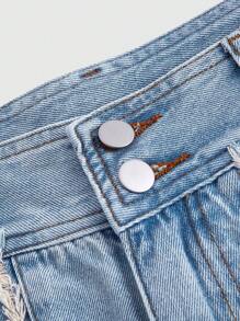 SHEIN MOD Women's Patchwork Frayed Denim Shorts - Light Wash - View 3