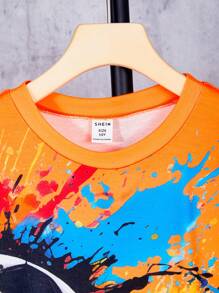 SHEIN Tween Boy's Summer Ink Splash Soccer Print T-Shirt - Multicolor - View 5