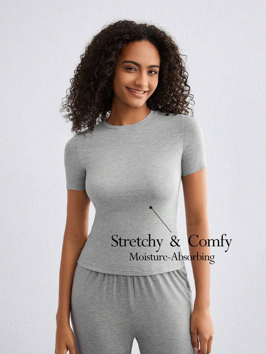 Ocili Leisure Ultra Soft & Slim Fit Fabric Silky & Breathable Basic Top For Daily & Homewear - Light Grey - View 1