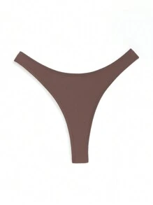Swim Basics Bottom de bikini de tanga de unicolor para mujer para playa veraniega - Marrón - Ver 5