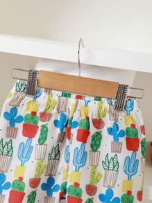 Baby Boy's Casual Cactus Print Short Sleeve Shirt With Button Front And Shorts Pajama Set - Multicolor - View 4