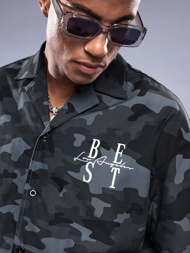 Men's Summer Casual Camouflage Print Short Sleeve Woven Shirt