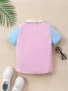 Camisa Listrada De Bloco De Cor Moda Para Meninos Na Época De Verão - Multicolorido - Visão 2