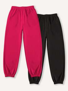 Quần Jogger họa tiết bướm có dây rút eo bằng vải nỉ thời trang đa năng 2 chiếc - Màu Hồng Tươi - Xem 2