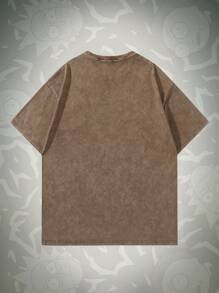 ROMWE MEN Rick and Morty | ROMWE 男士短袖t卹,卡通圖案設計 - 咖啡棕 - 查看 2