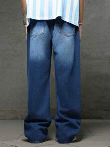 Men's Blue Casual Wide Leg Jeans For Daily Wear - Medium Wash - View 2