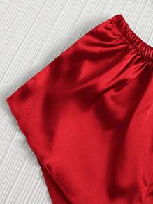 3件套家居服吊带背心、短裤和长裤、睡衣套装 - 酒紅色 - 查看 5