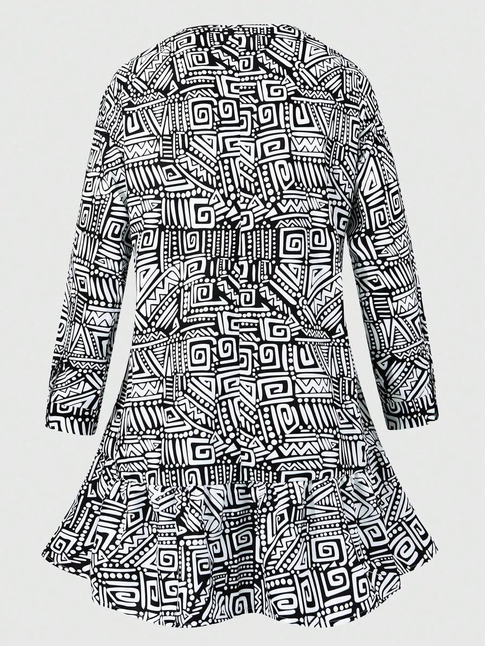 Plus Size Full Printed V-Neck Dress Fall Cloth For Women