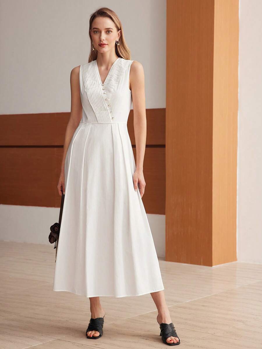 MOTF PREMIUM Dệt Của phụ nữ Cổ chữ V Xếp nếp Đầm