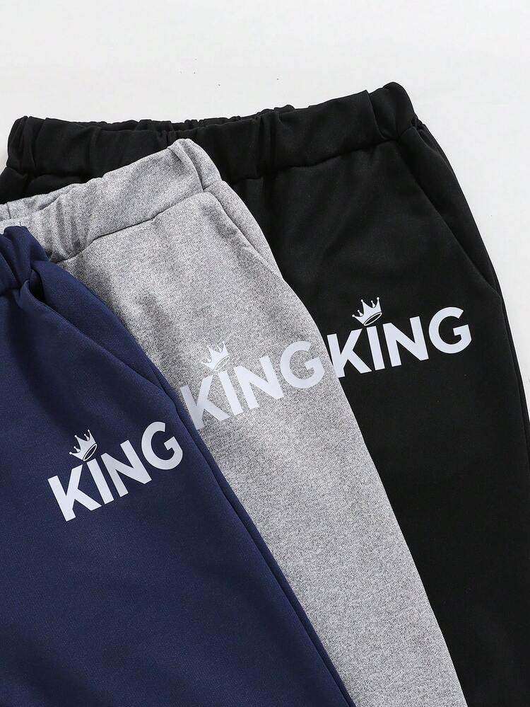 SHEIN 3 piezas/set Pantalones deportivos informales y cómodos para niño preadolescente con impresión de letras, para primavera, verano y otoño, para uso en exteriores - Multicolor - Añade 6