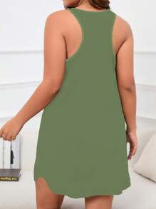 SHEIN EZwear Plus Size Women's Sleeveless Dress With Slogan & Heart Print - Army Green - View 2