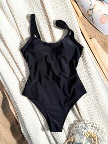 SHEIN Swim Women's Fashionable Summer One Piece Swimsuit In Solid Color, Resort Style