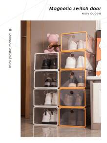 Suricat Foldable Clear Plastic Stackable Shoe Storage Box - Space-Saving Foldable Shoe Rack - Closet Organizer For Sneakers - Transparent Shoe Container With Magnetic Side Opening - Shoe Display And Storage Solution - White - View 1