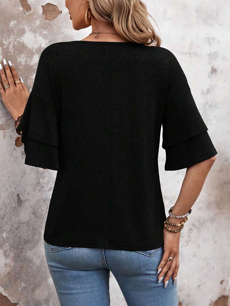 Women's Double Layer Ruffled Hem Short Sleeve T-Shirt