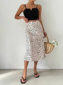 EMERY ROSE Women's Mid-Length Satin Printed Fish Tail Skirt