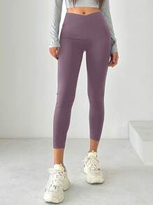 DAZY 女式時尚純色舒適貼身緊身褲 - 紫色 - 查看 1