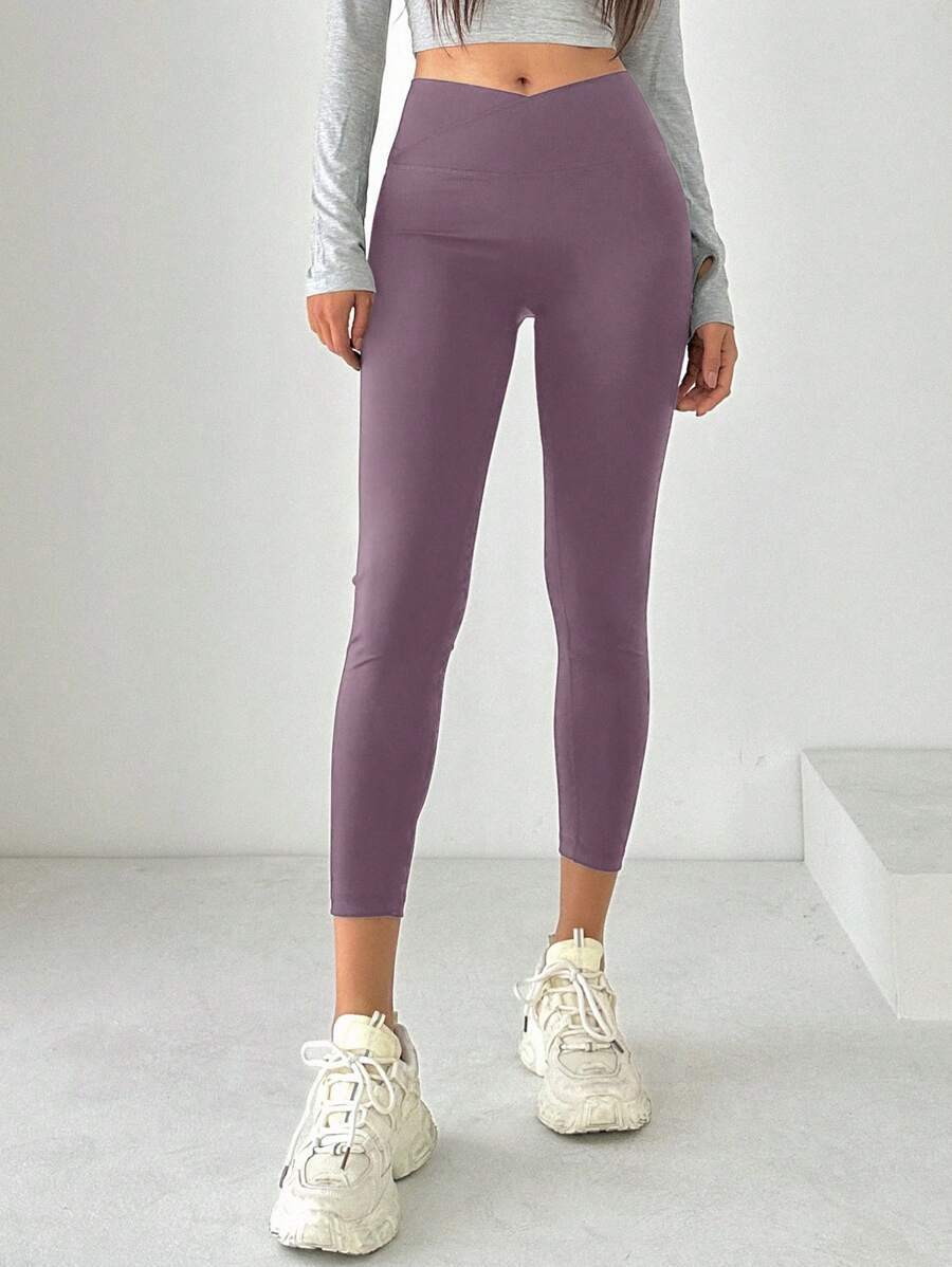 DAZY 女式時尚純色舒適貼身緊身褲 - 紫色 - 查看 1