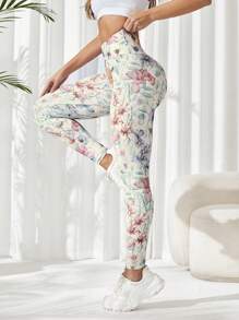 SHEIN Sovereign Charm Floral Print Sports Leggings Yoga Women Pants
